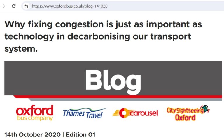 Image of Oxford Bus blog. Why fixing congestion is just as important as technology in decarbonising our transport system